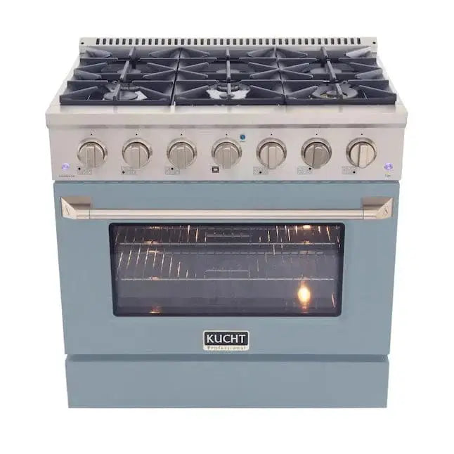 Kucht 36" Propane Range, in Stainless Steel, Light Blue Door, KNG361/LP-LB by Farmhouse Kitchen and Bath