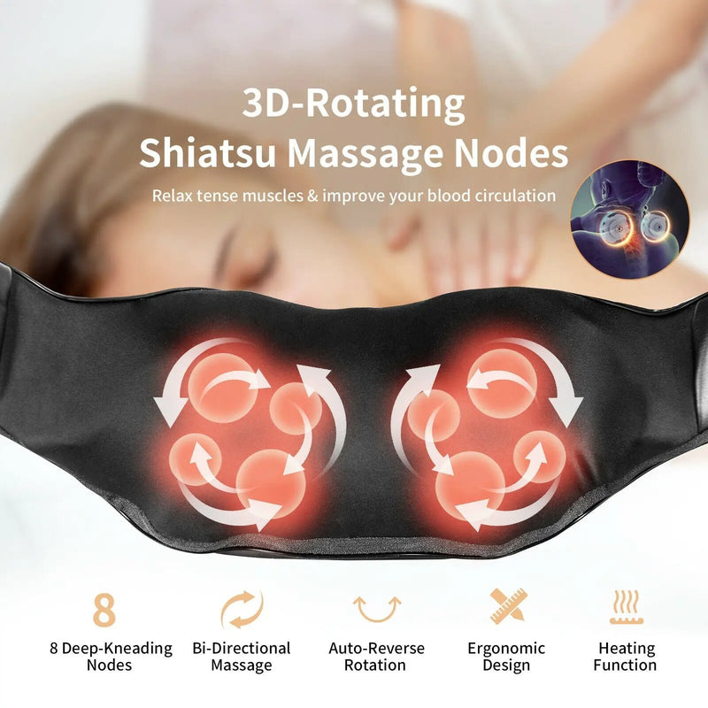 Shiatsu Neck Massager with Heat and Deep Tissue 3D-Kneading-Black by DirectDeals