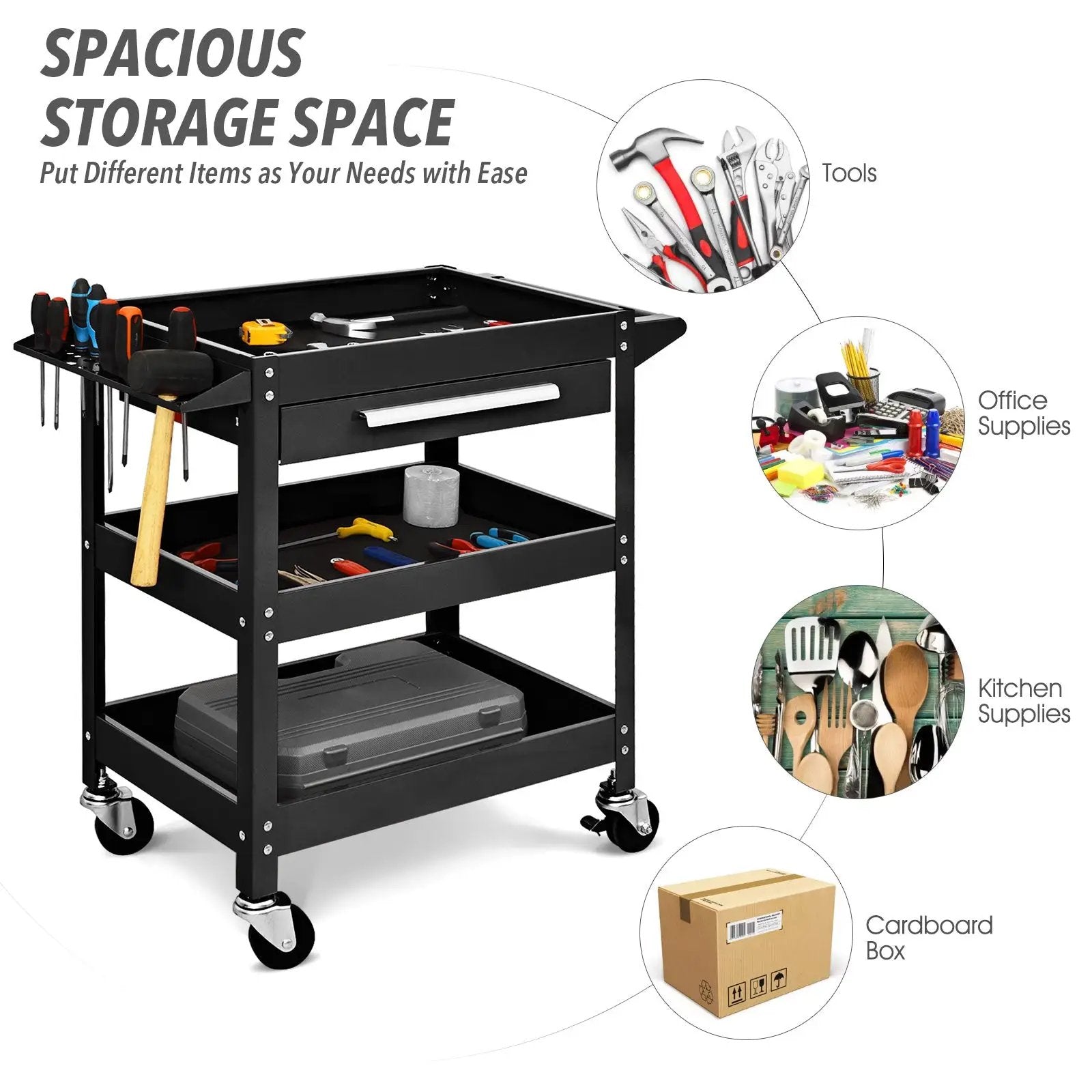 Rolling Tool Cart Mechanic Cabinet Storage ToolBox Organizer with Drawer by DirectDeals