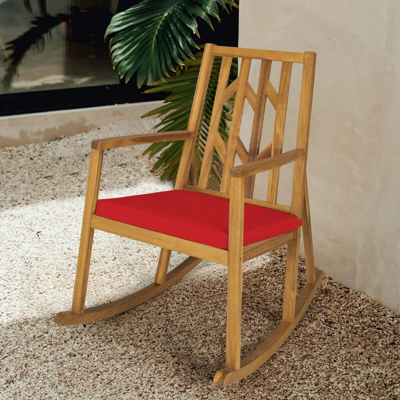 Patio Acacia Wood Rocking Chair Sofa with Armrest and Cushion for Garden and Deck by DirectDeals