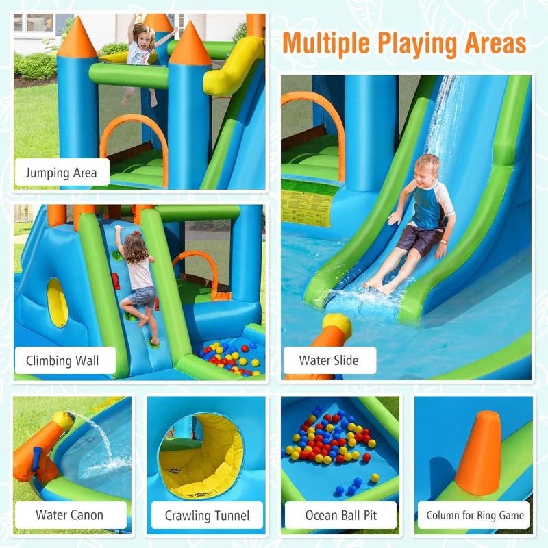 Inflatable Water Slide with Bounce House and Splash Pool without Blower for Kids by DirectDeals