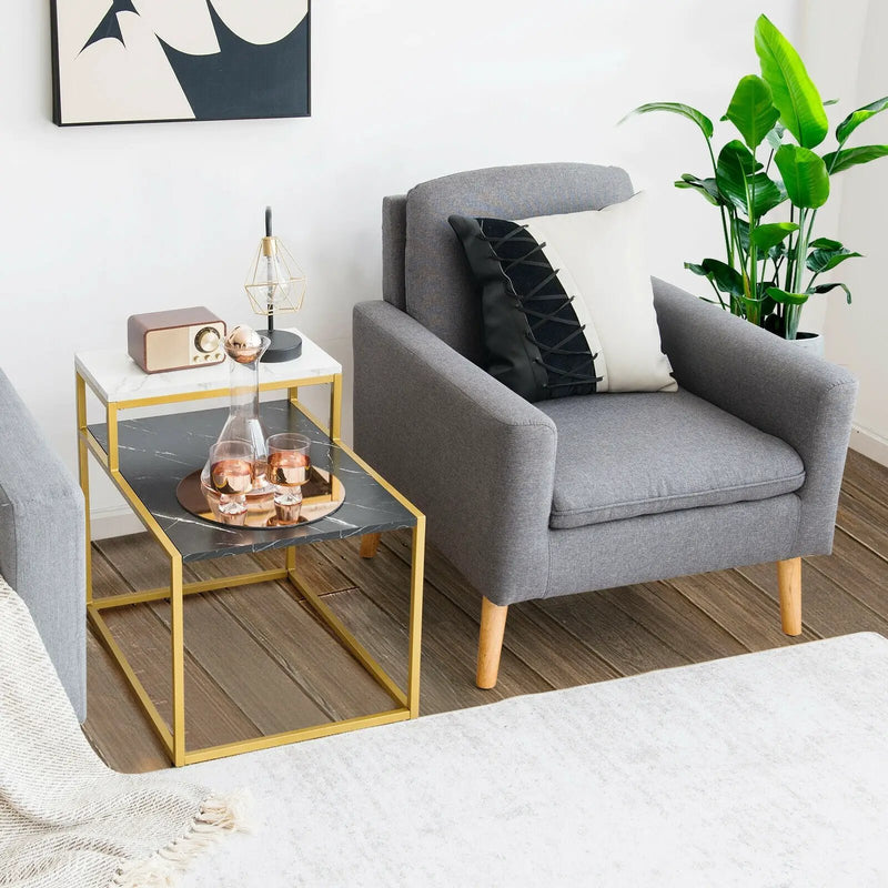 2 Tier End Side Table with Metal Frame and Storage Shelf for Living Room-White by DirectDeals