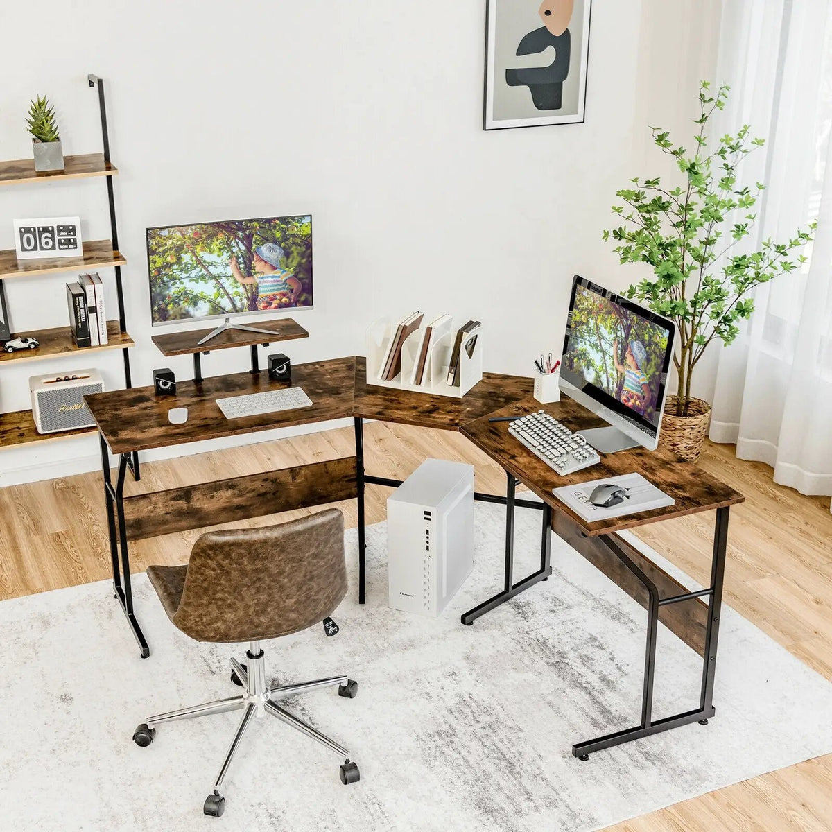 88.5 Inch L Shaped Reversible Computer Desk Table with Monitor Stand, photo 3 of 24