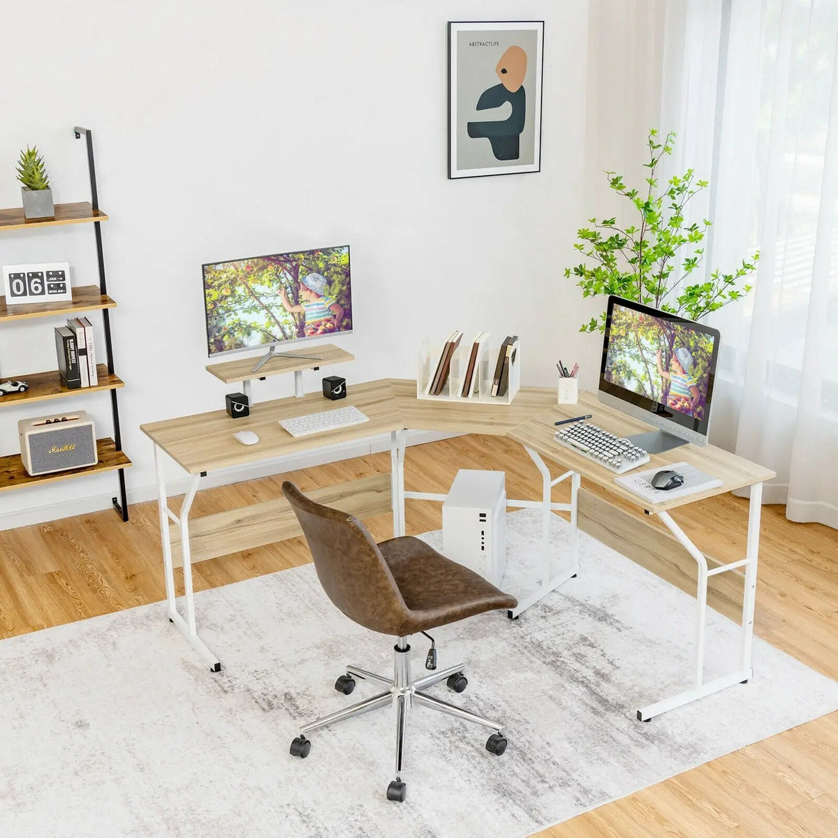 88.5 Inch L Shaped Reversible Computer Desk Table with Monitor Stand, photo 2 of 24