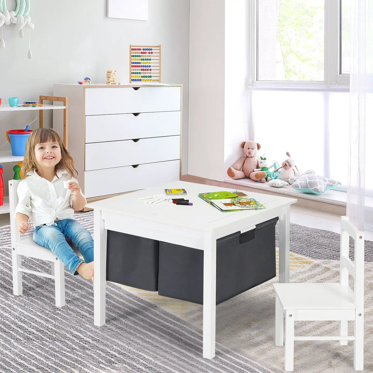 2-in-1 Kids Activity Table and 2 Chairs Set with Storage Building Block Table, photo 4 of 16