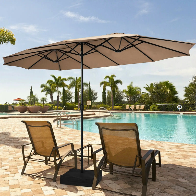15 Feet Double-Sided Twin Patio Umbrella with Crank and Base by DirectDeals