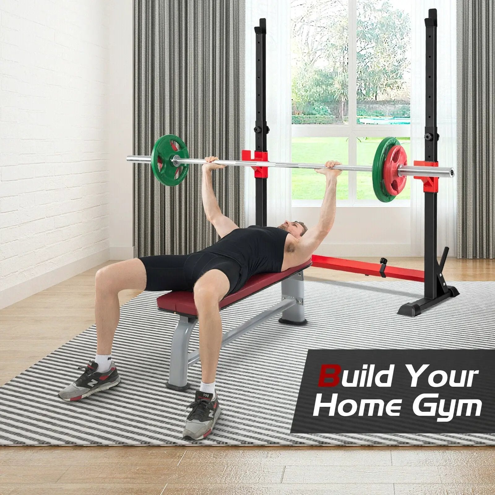 Adjustable Squat Rack Stand for Home Gym Fitness by DirectDeals