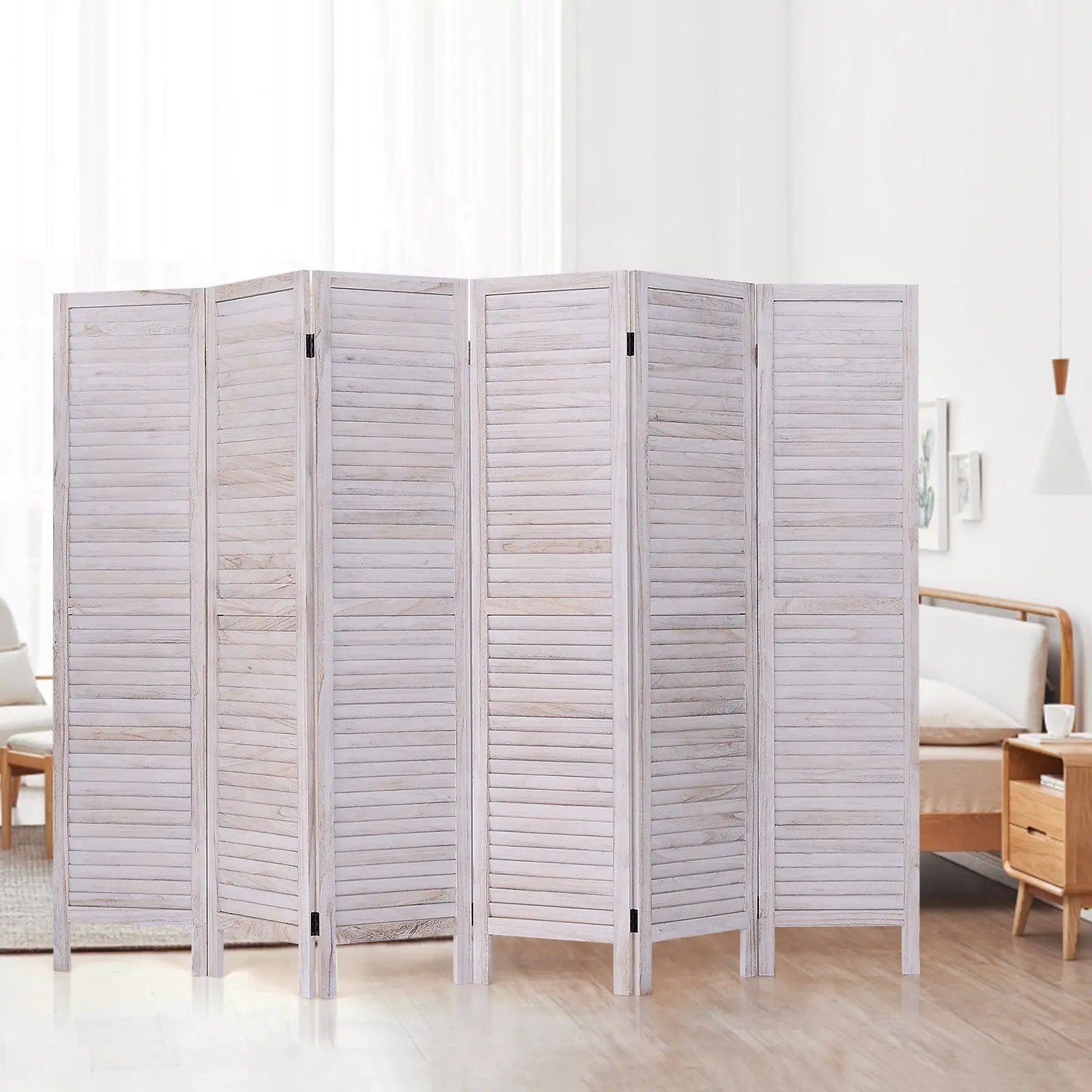 6 Panels Classic Venetian Wooden Slat Room Screen-White by DirectDeals
