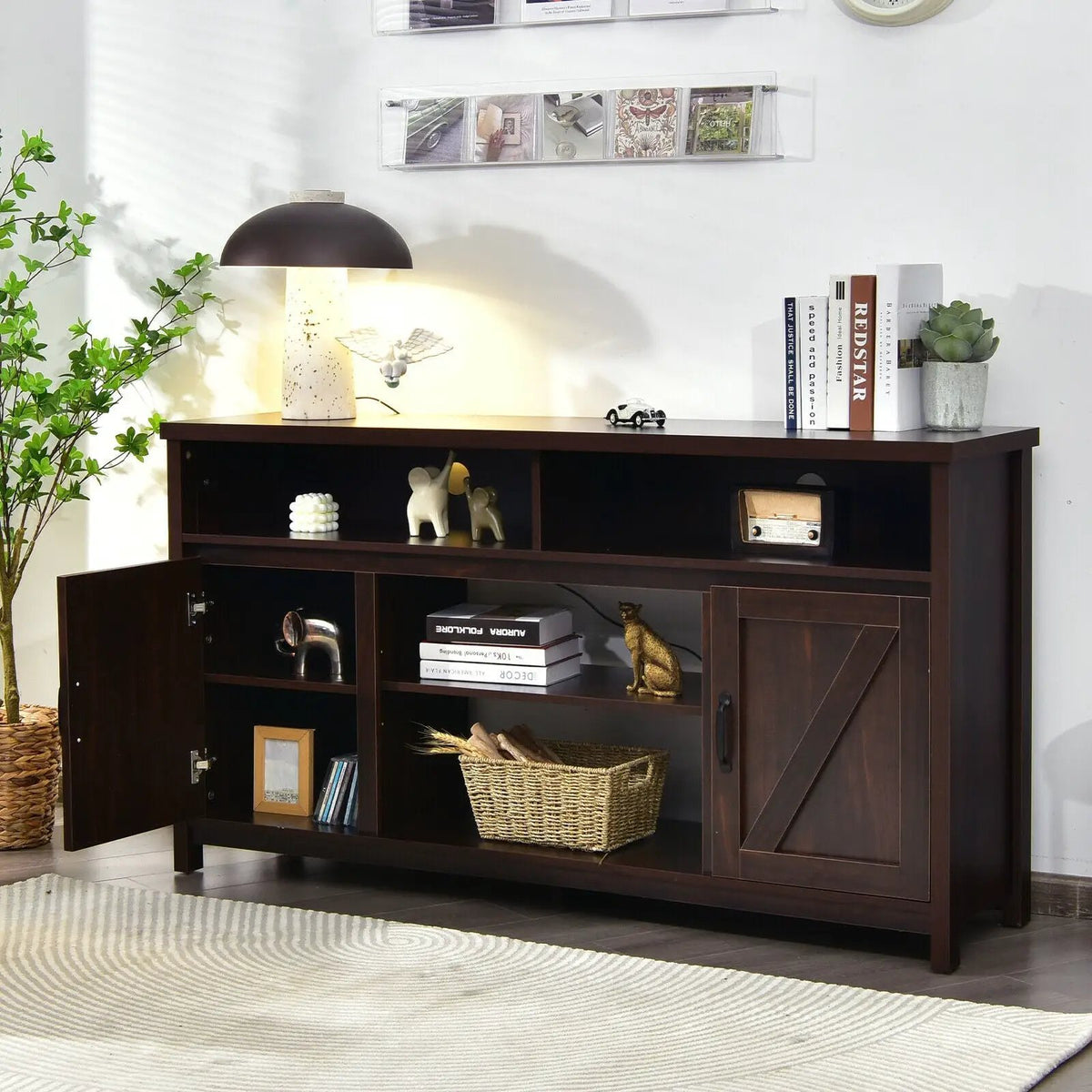 59 Inch TV Stand Media Center Console Cabinet with Barn Door for TV's 65 Inch, photo 8 of 10