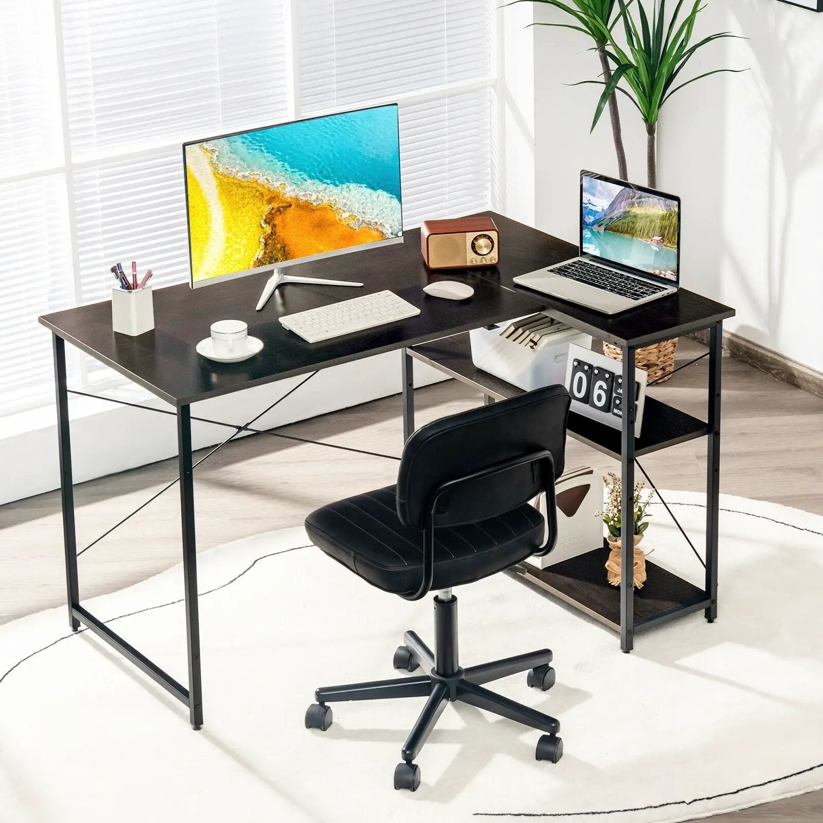 48 Inch Reversible L Shaped Computer Desk with Adjustable Shelf by DirectDeals