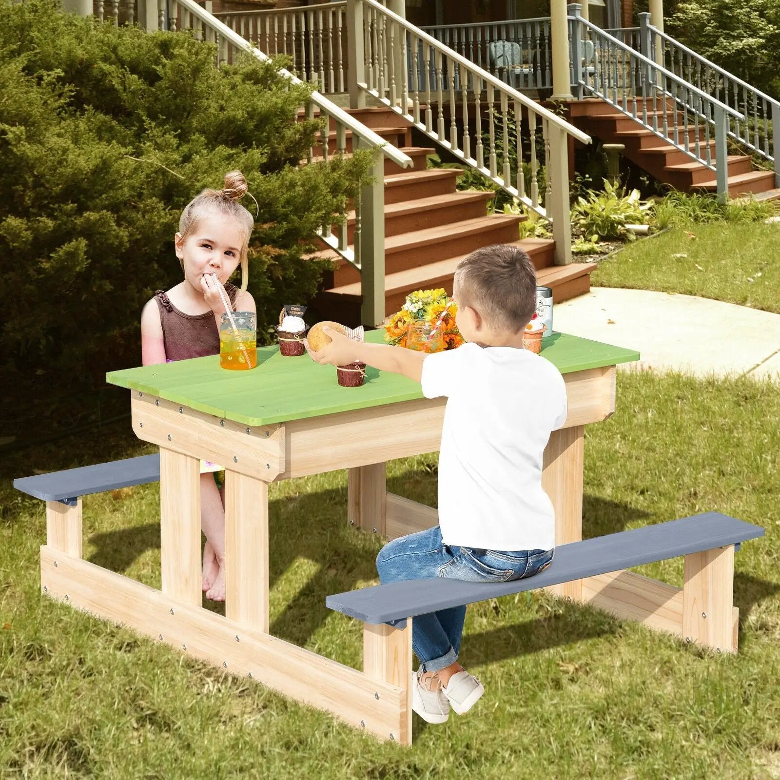 3-in-1 Outdoor Wooden Kids Water Sand Table with Play Boxes by DirectDeals