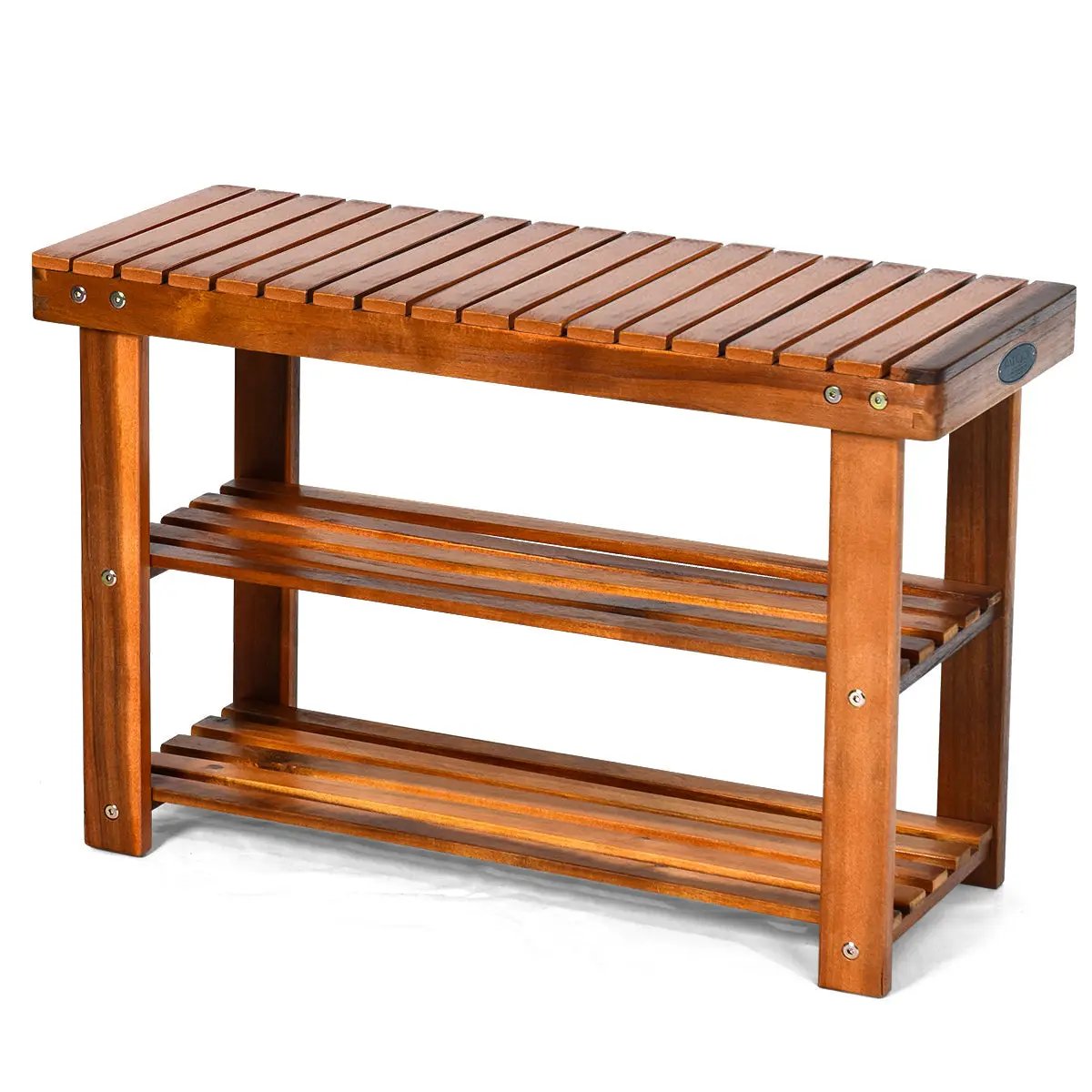 Freestanding Wood Bench with 3-Tier Storage Shelves by DirectDeals