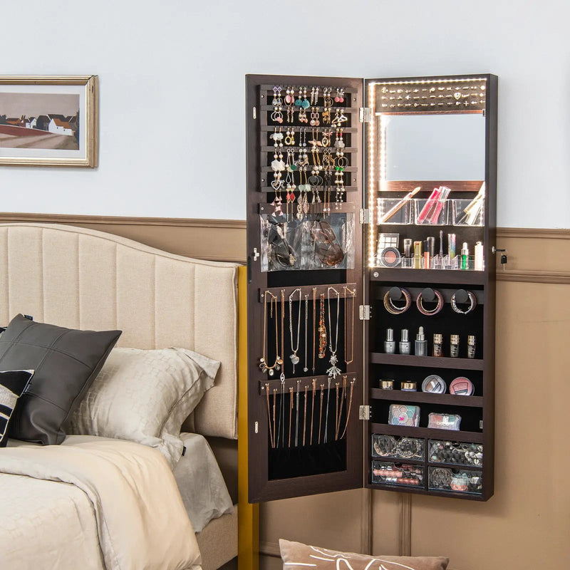 Wall Mounted Jewelry Cabinet with 3-Color Lights by DirectDeals