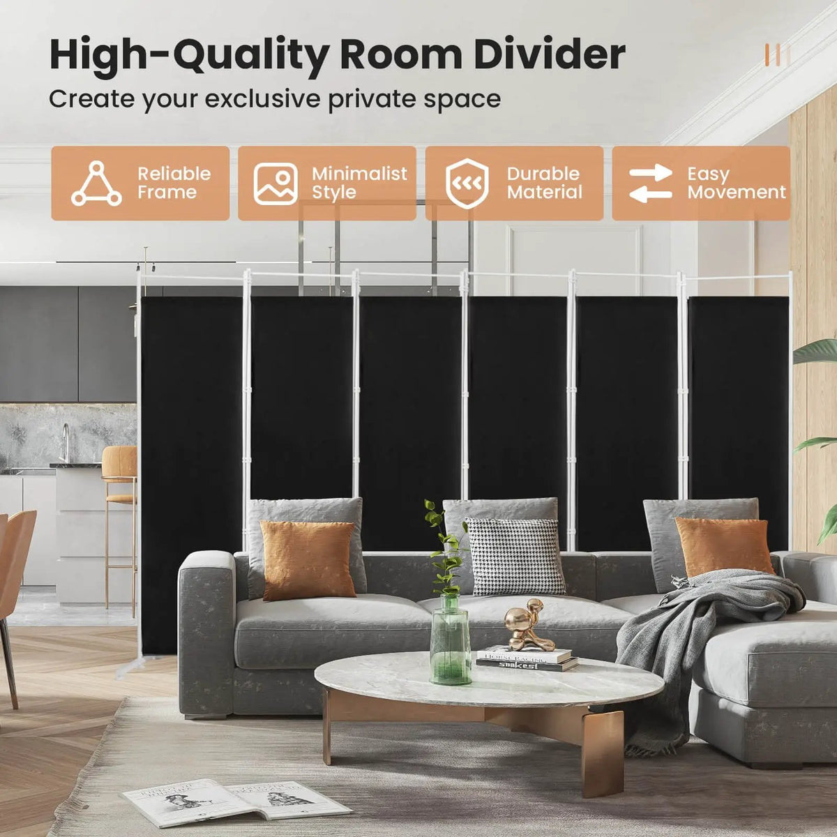 6-Panel Room Divider Folding Privacy Screen, photo 2 of 10