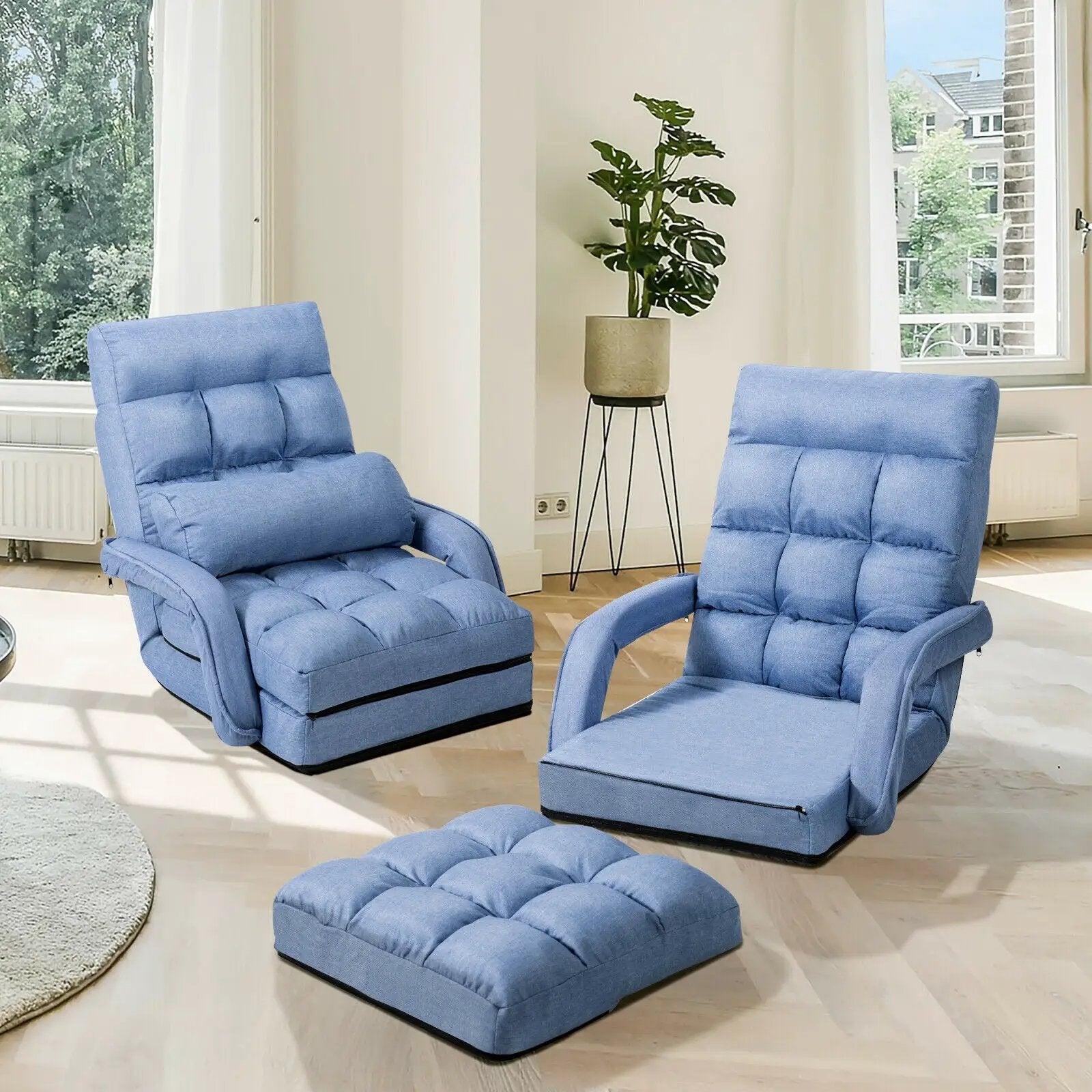Folding Lazy Floor Chair Sofa with Armrests and Pillow by DirectDeals