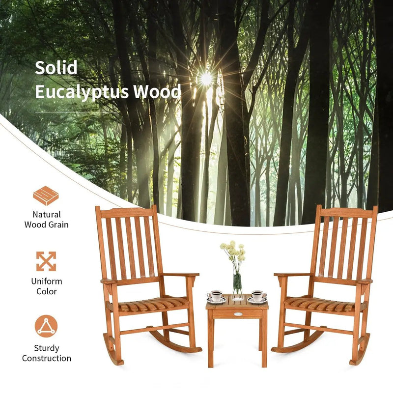 3 Pieces Eucalyptus Rocking Chair Set with Coffee Table by DirectDeals