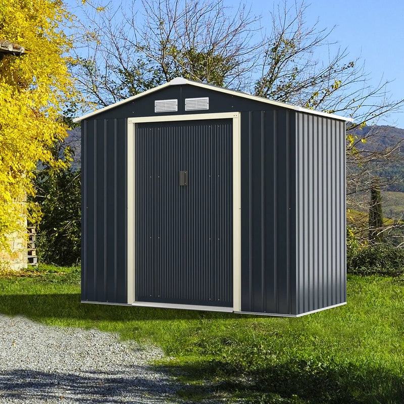 7 Feet x 4 Feet Metal Storage Shed with Sliding Double Lockable Doors-Gray by DirectDeals