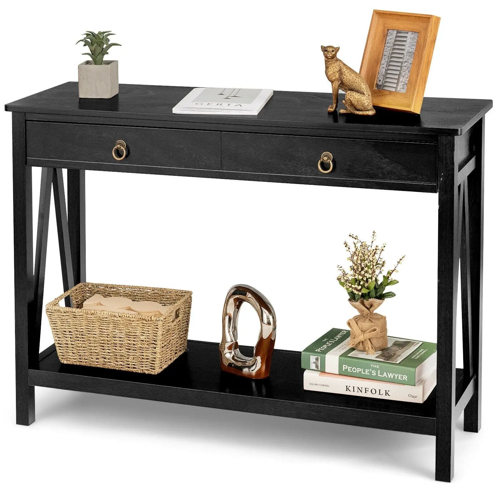 Console Table with Drawer Storage Shelf for Entryway Hallway by DirectDeals