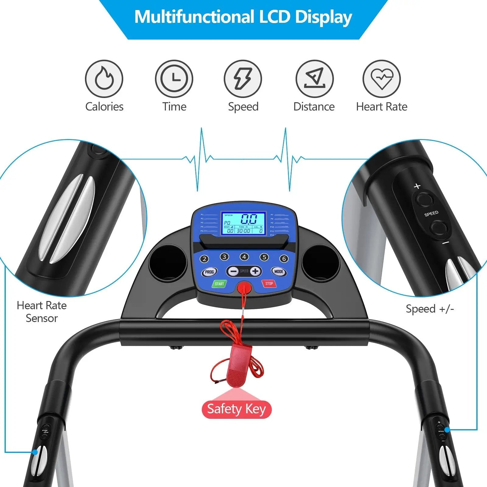Electric Foldable Treadmill with LCD Display and Heart Rate Sensor by DirectDeals