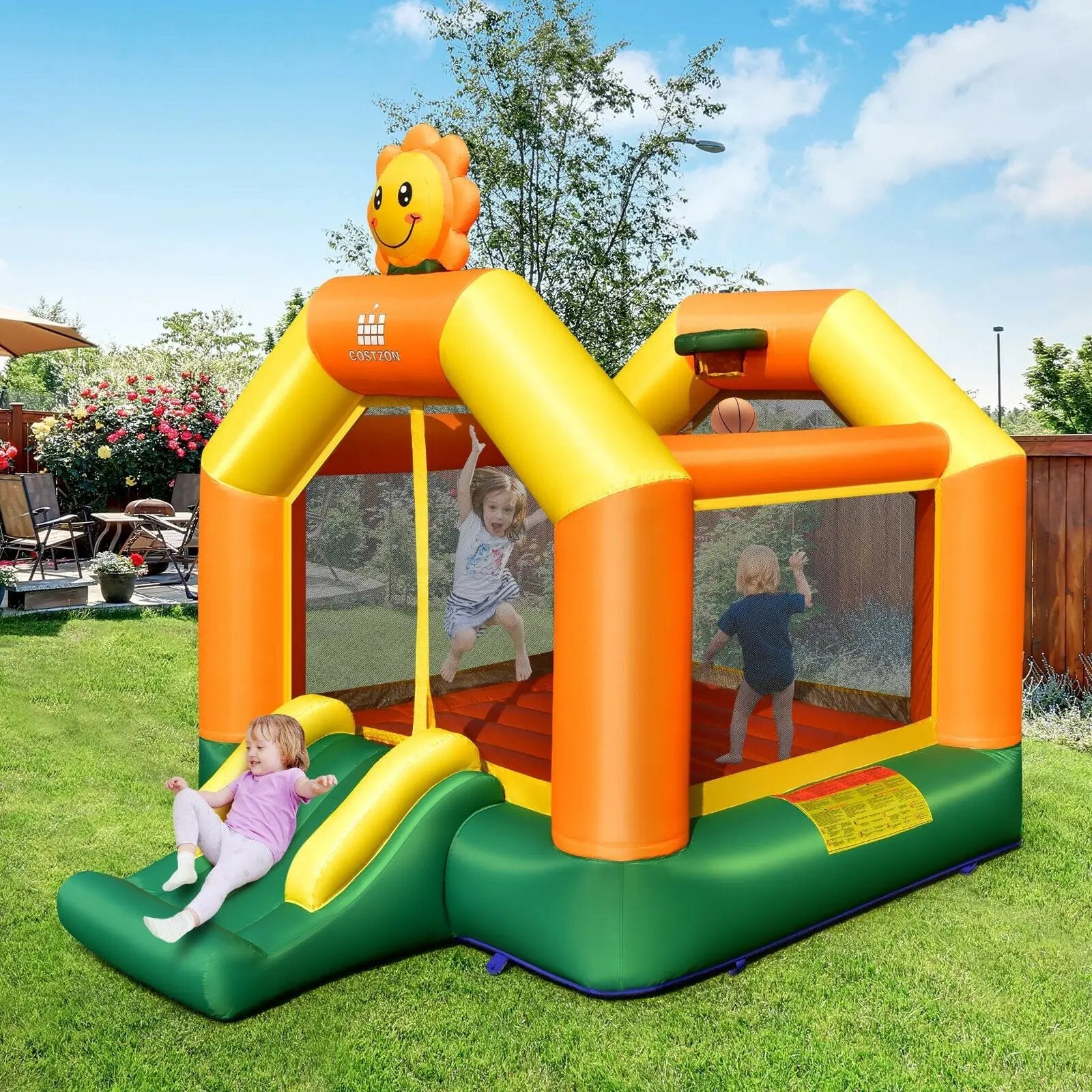 Kids Inflatable Bounce Jumping Castle House with Slide without Blower by DirectDeals