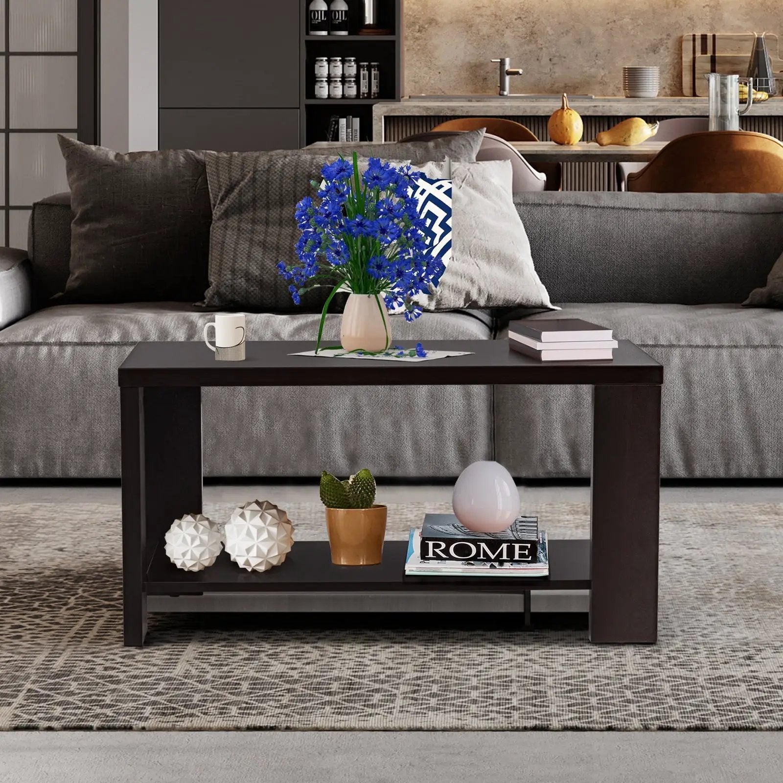 Rectangular Cocktail Coffee Table with Storage Shelf by DirectDeals