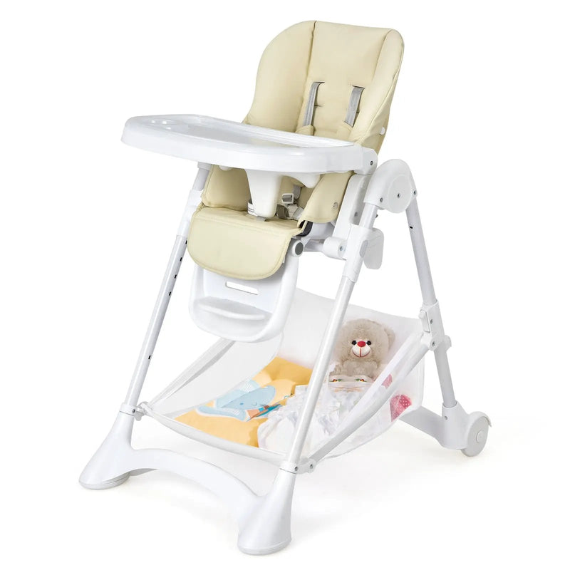 Baby Convertible Folding Adjustable High Chair with Wheel Tray Storage Basket by DirectDeals