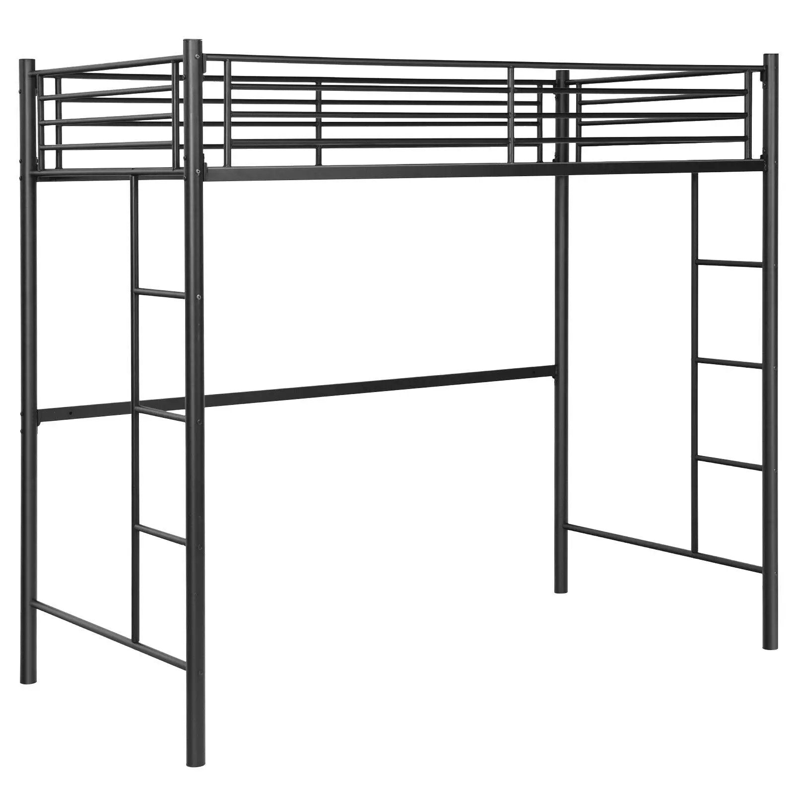 Twin Loft Bed Frame with 2 Ladders Full-length Guardrail by DirectDeals