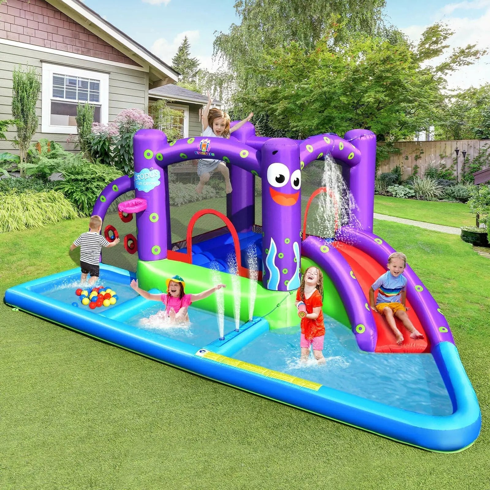 Inflatable Water Slide Park with Splash Pool and 750W Blower by DirectDeals