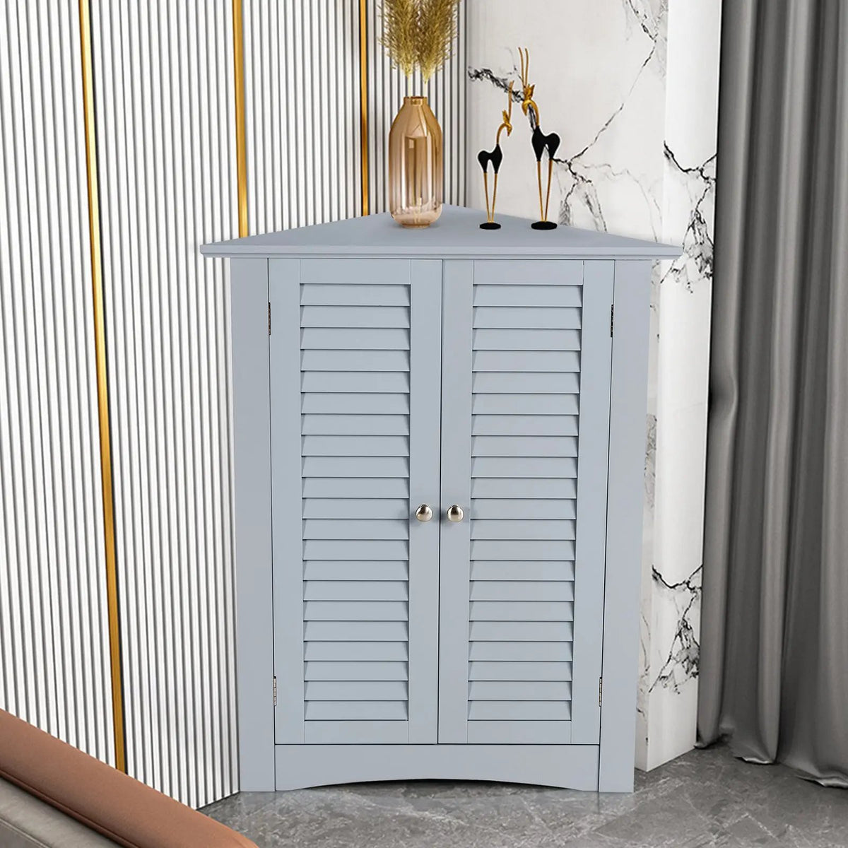 Bathroom Corner Storage Freestanding Floor Cabinet with Shutter Door, photo 3 of 24