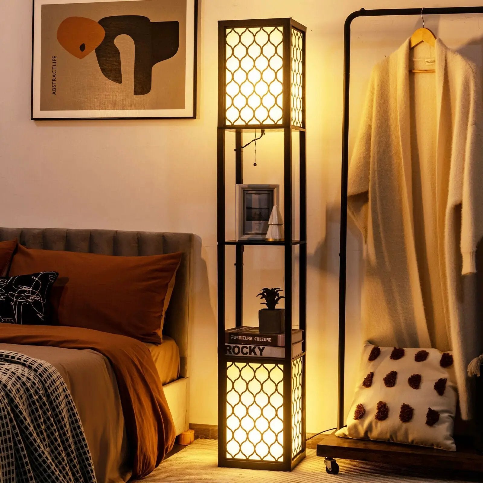 Modern Shelf Freestanding Floor Lamp with Double Lamp Pull Chain and Foot Switch by DirectDeals