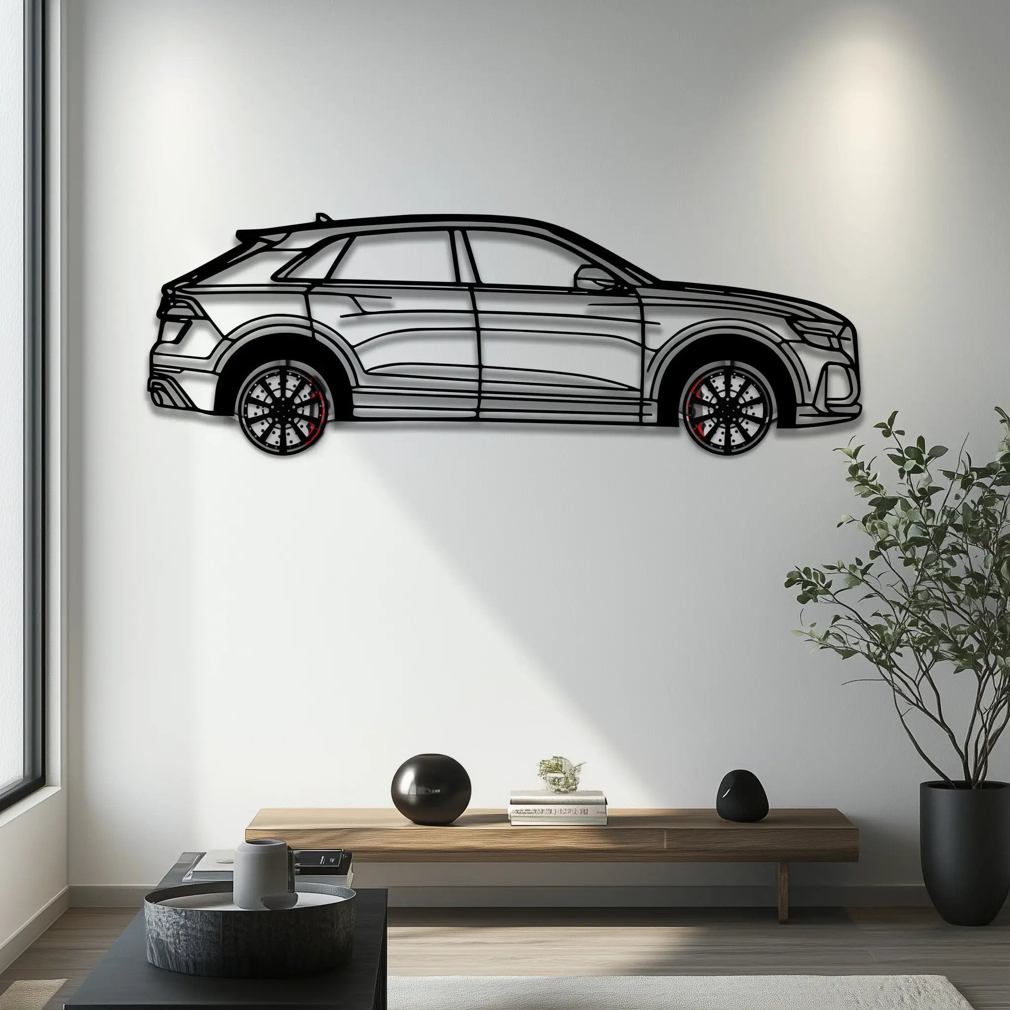 Audi Q8 Metal Car Wall Art with Rotating Wheels - Handmade Luxury SUV Silhouette Decor - Automotive Wall Art for Petrolheads - KAFMEKA095 by Enova Art