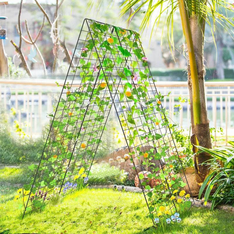 2 Pieces Foldable A-Frame Trellis Plant Supports with Twist Ties-Green by DirectDeals