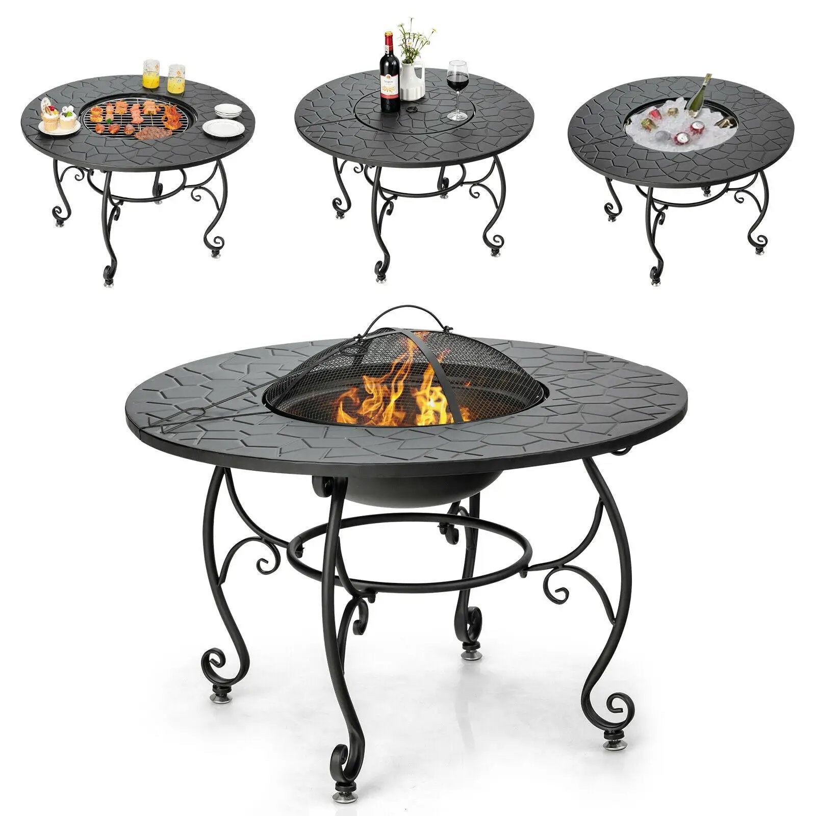 35.5 Feet Patio Fire Pit Dining Table With Cooking BBQ Grate by DirectDeals