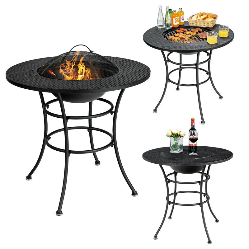 31.5 Inch Patio Fire Pit Dining Table With Cooking BBQ Grate by DirectDeals