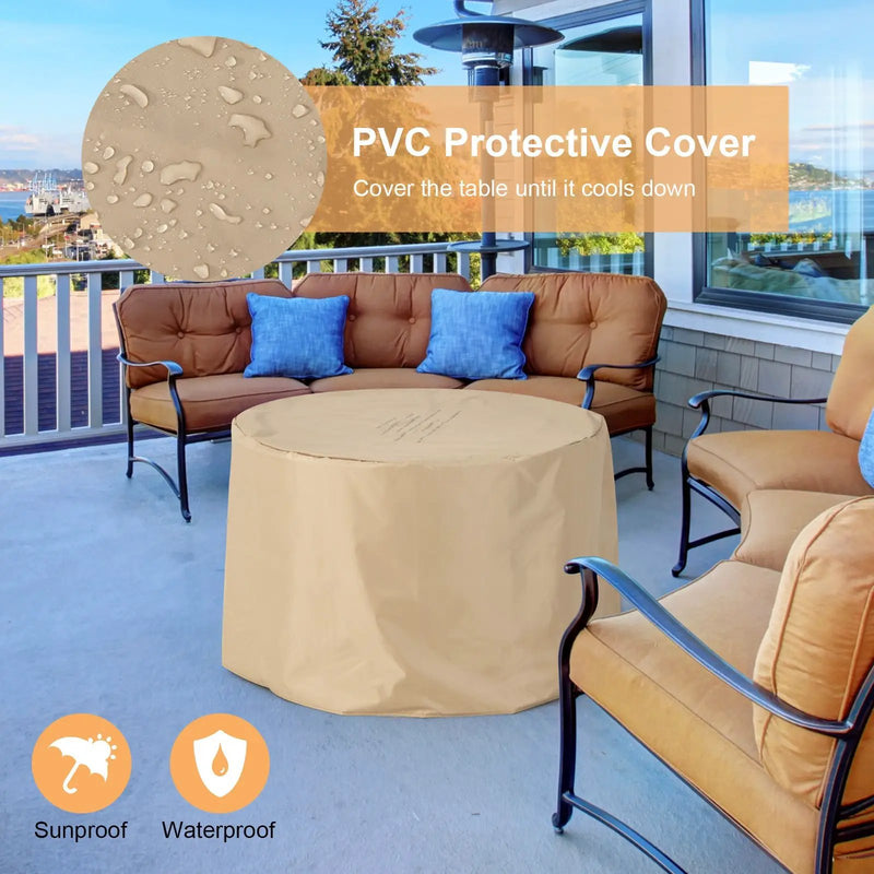 40 Inch Round Propane Gas Fire Pit Table Wood-Like Surface with Laval Rock PVC Cover by DirectDeals