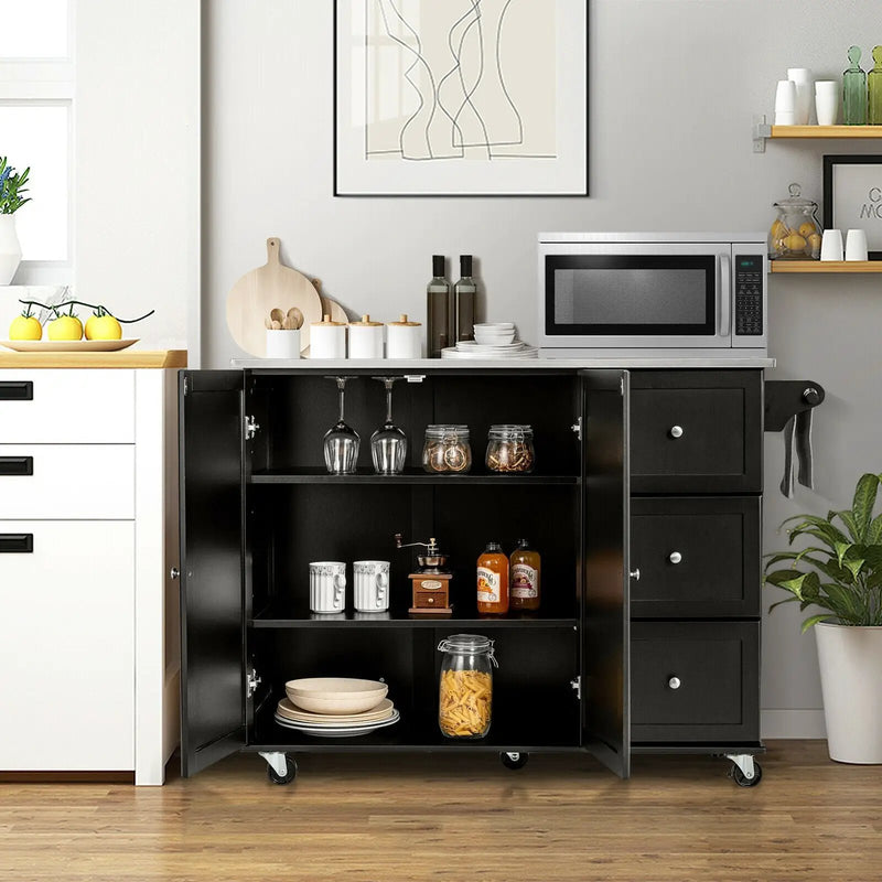 Kitchen Island 2-Door Storage Cabinet with Drawers and Stainless Steel Top by DirectDeals