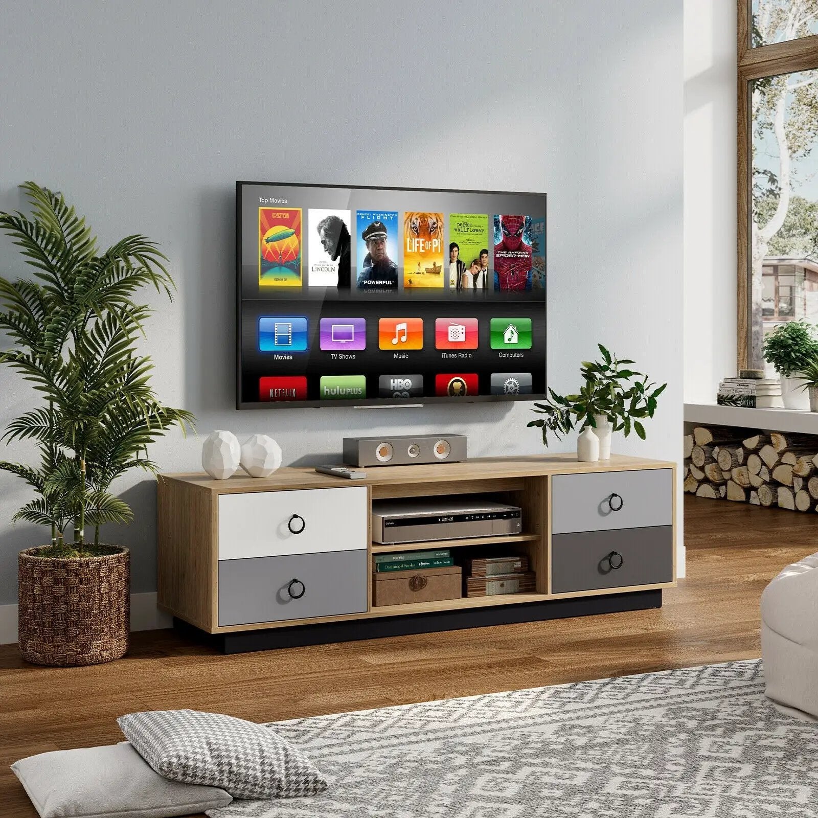 Modern 55 Inch TV Stand with 2 Storage Cabinets for TVs up to 60 Inch by DirectDeals