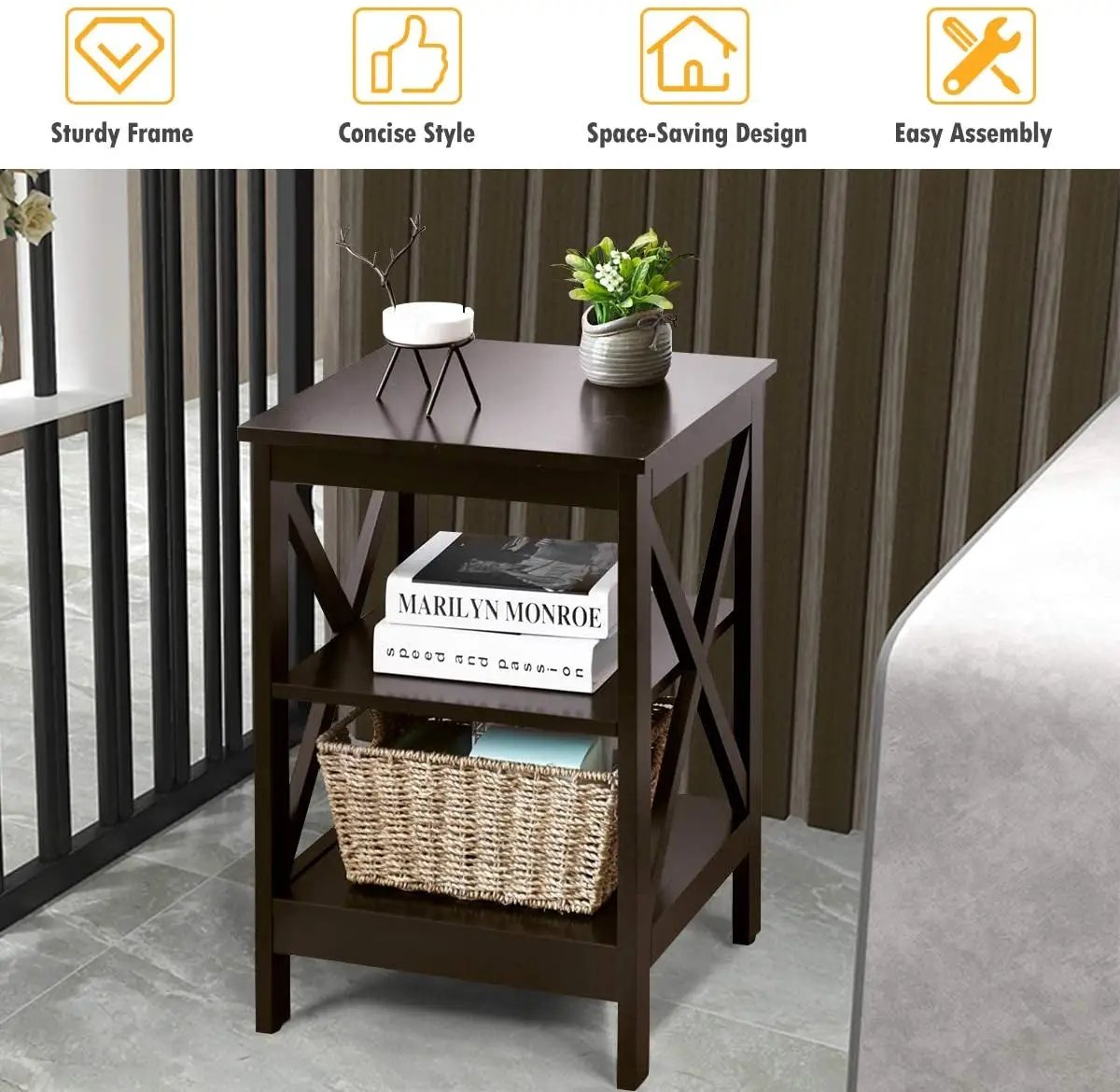 3-Tier X-Design Nightstands with Storage Shelves for Living Room Bedroom, photo 31 of 31