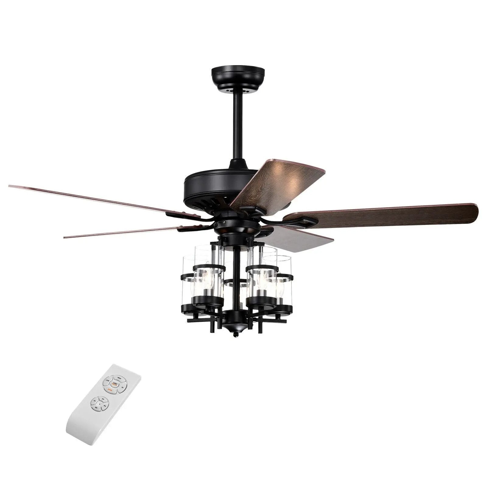 50 Inch Noiseless Ceiling Fan Light with Explosion-proof Glass Lampshades-Black by DirectDeals