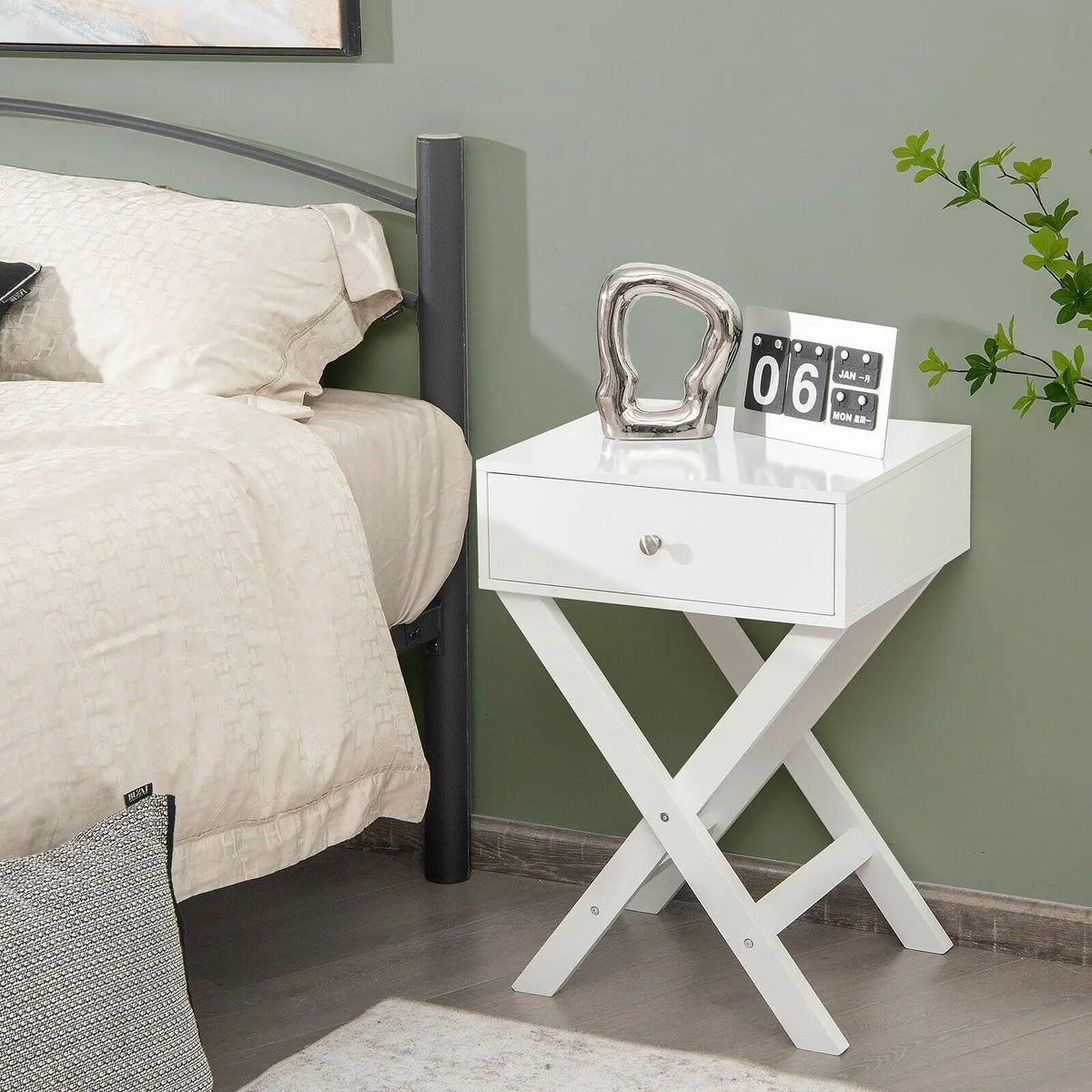 Modern X-Shaped Nightstand with Drawer for Living Room Bedroom, photo 15 of 16