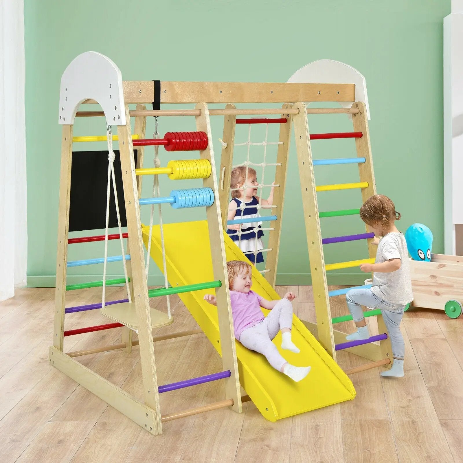 Indoor Playground Climbing Gym Wooden 8-in-1 Climber Playset for Children by DirectDeals