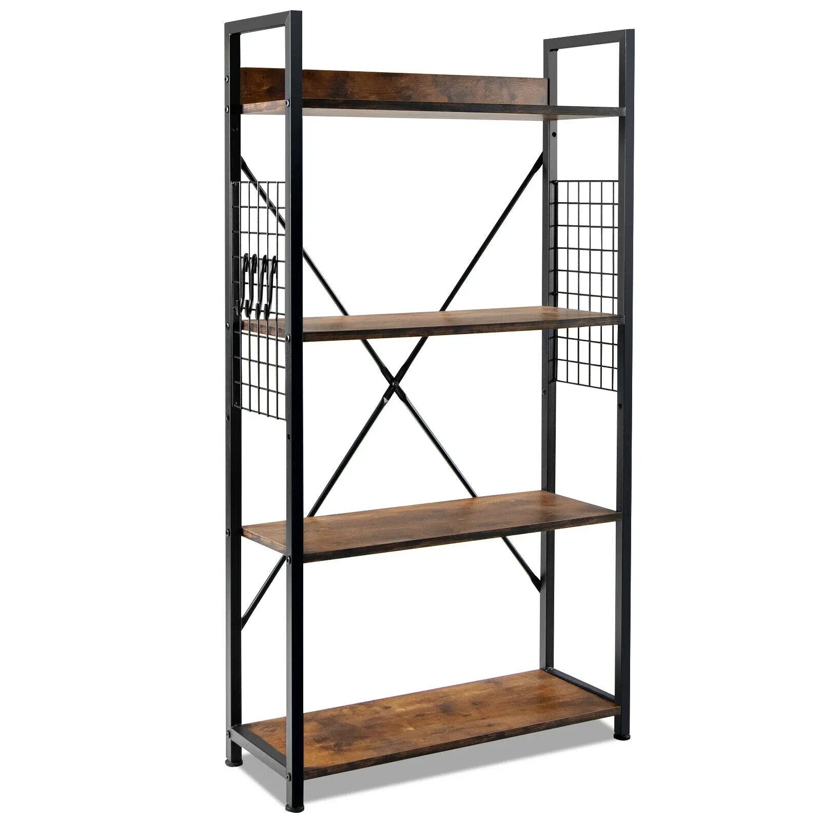 4 -Tier Industrial Open Storage Bookshelf-Coffee by DirectDeals