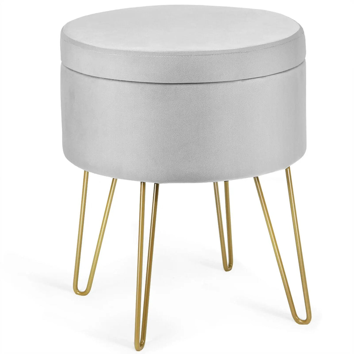Round Velvet Storage Ottoman Footrest Stool Vanity Chair with Metal Legs, photo 3 of 24