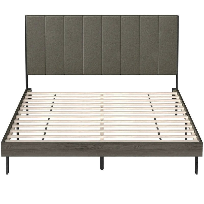 Queen Size Upholstered Bed Frame with Tufted Headboard by DirectDeals