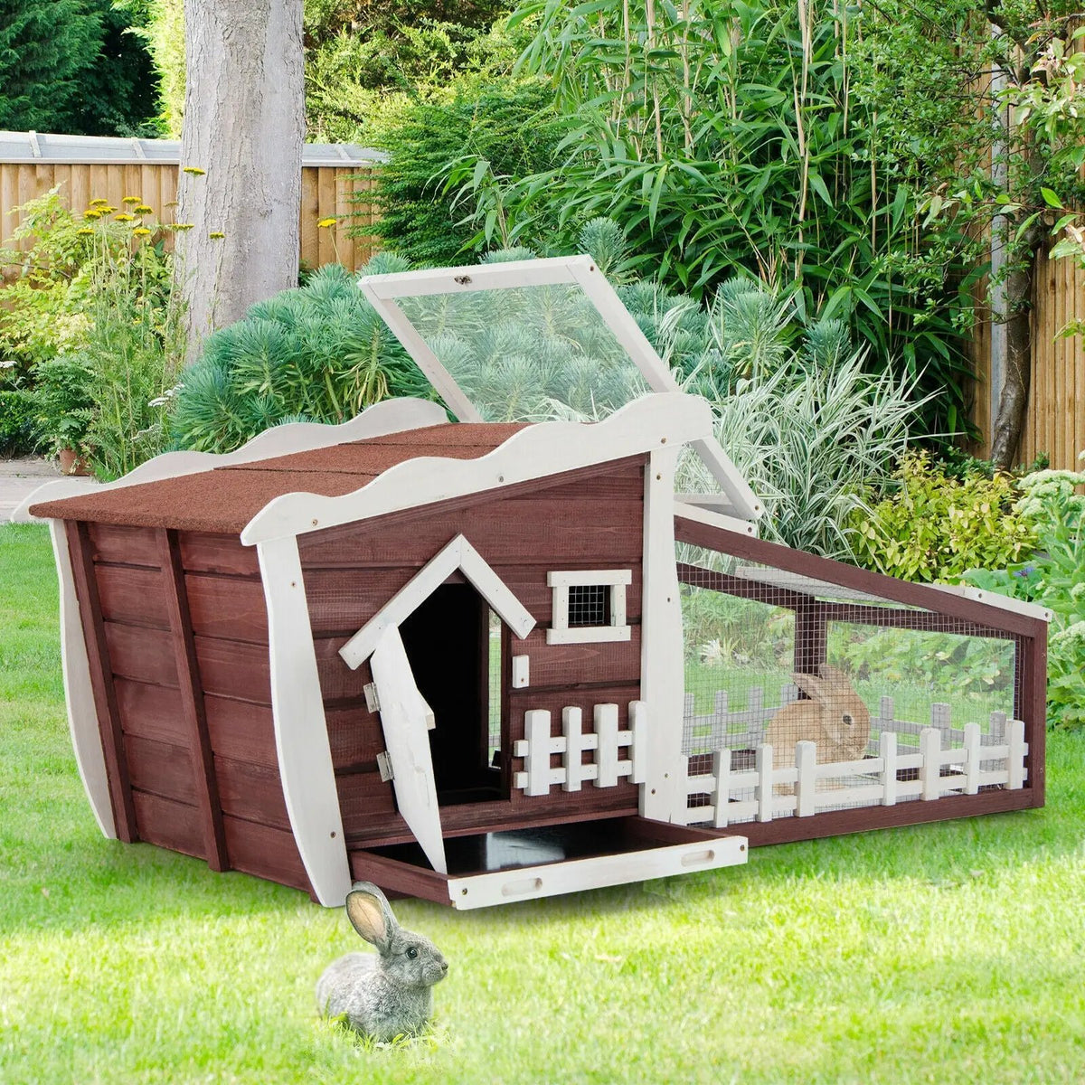 62 Inch Wooden Rabbit Hutch with Pull Out Tray, photo 7 of 9