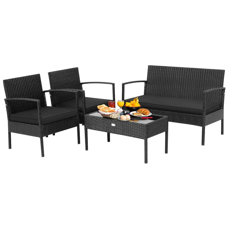 4 Pieces Patio Rattan Furniture Set with Cushion by DirectDeals