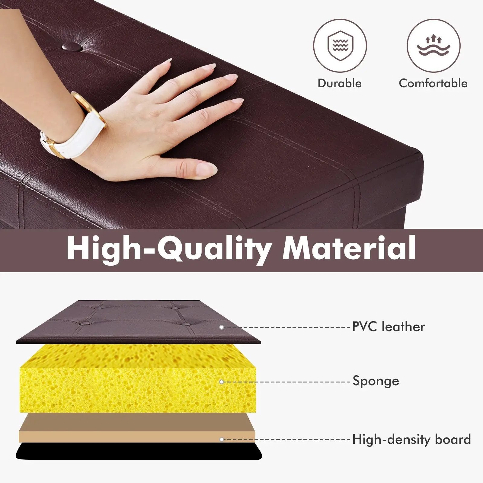 45 Inches Large Folding Ottoman Storage Seat - Brown by DirectDeals