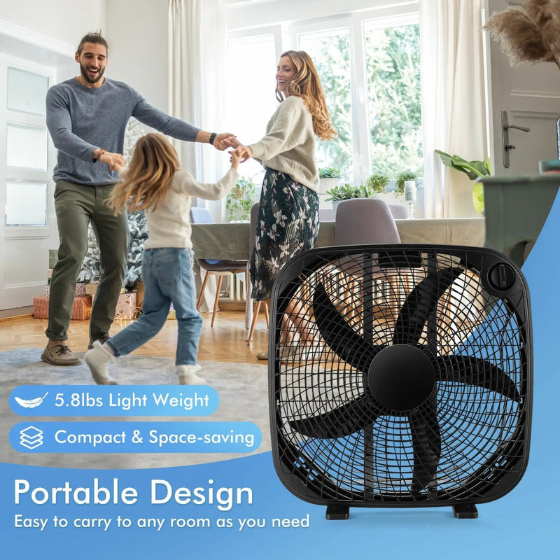 20 Inch Box Portable Floor Fan with 3 Speed Settings and Knob Control-Black by DirectDeals