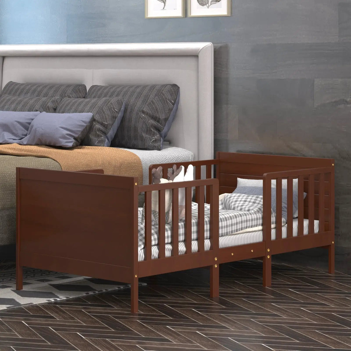 2-in-1 Convertible Kids Wooden Bedroom Furniture with Guardrails, photo 6 of 9