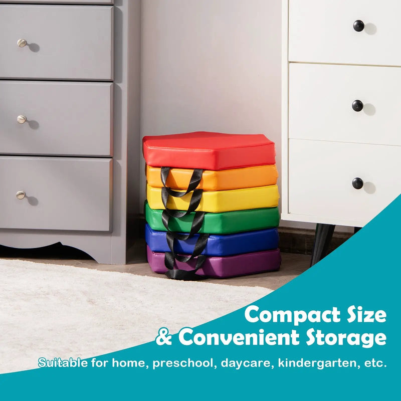 6 Pieces Multifunctional Hexagon Toddler Floor Cushions Classroom Seating with Handles by DirectDeals